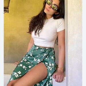 Urban Outfitters Green Floral Asymmetrical Skirt NWT